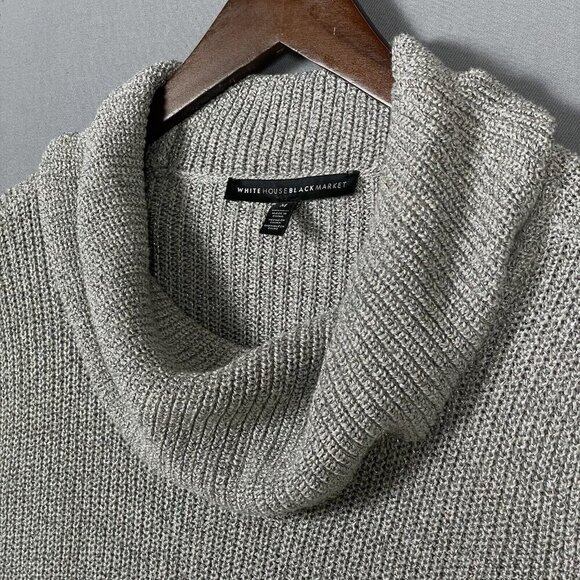 White House Black Market Silver Metallic Ombre Sweater Medium Cowl Neck Pullover - Picture 5 of 16